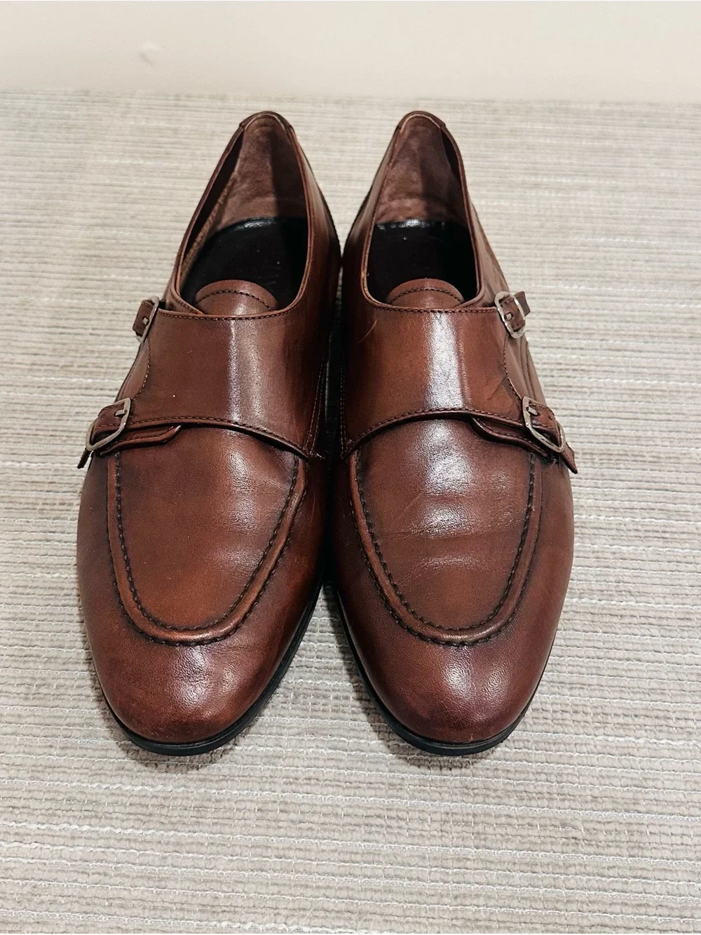 JAY+DEE Men's Brown Leather Double Monk Strap Shoes Hand Made Size EU 43 / US 10